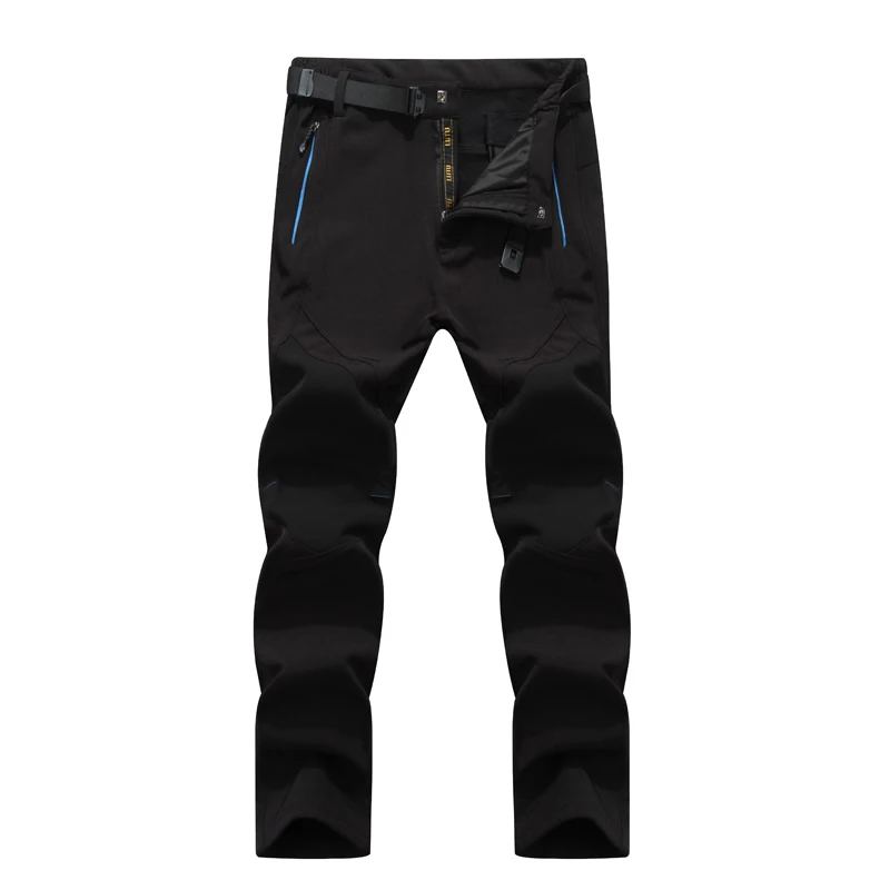 Мужские Зимние флисовые штаны из материала Софтшелл на флисе, модные водонепроницаемые мужские брюки, плотные брендовые теплые штаны SA401, 5XL - Цвет: Black
