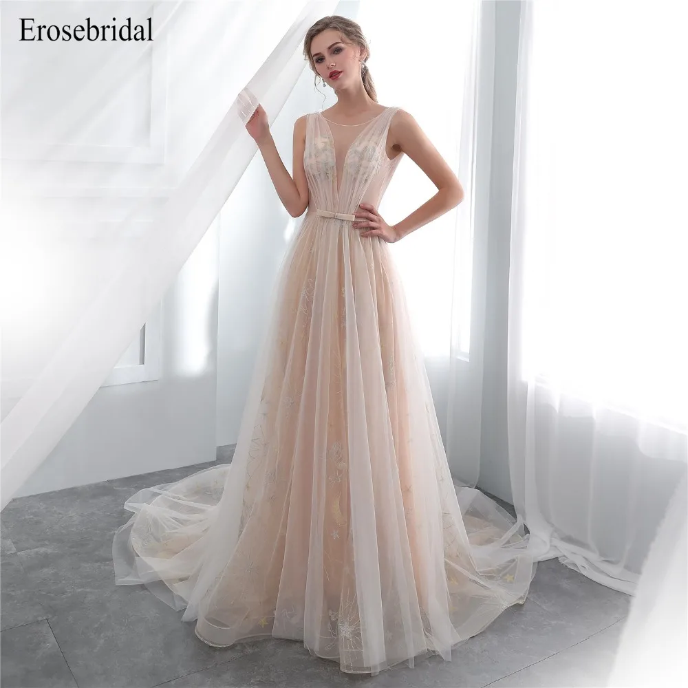 

2019 New Evening Dress Long Pattern Evening Gowns A Line Formal Evening Dresses Lace Up Back With Court Train Vestido De Festa