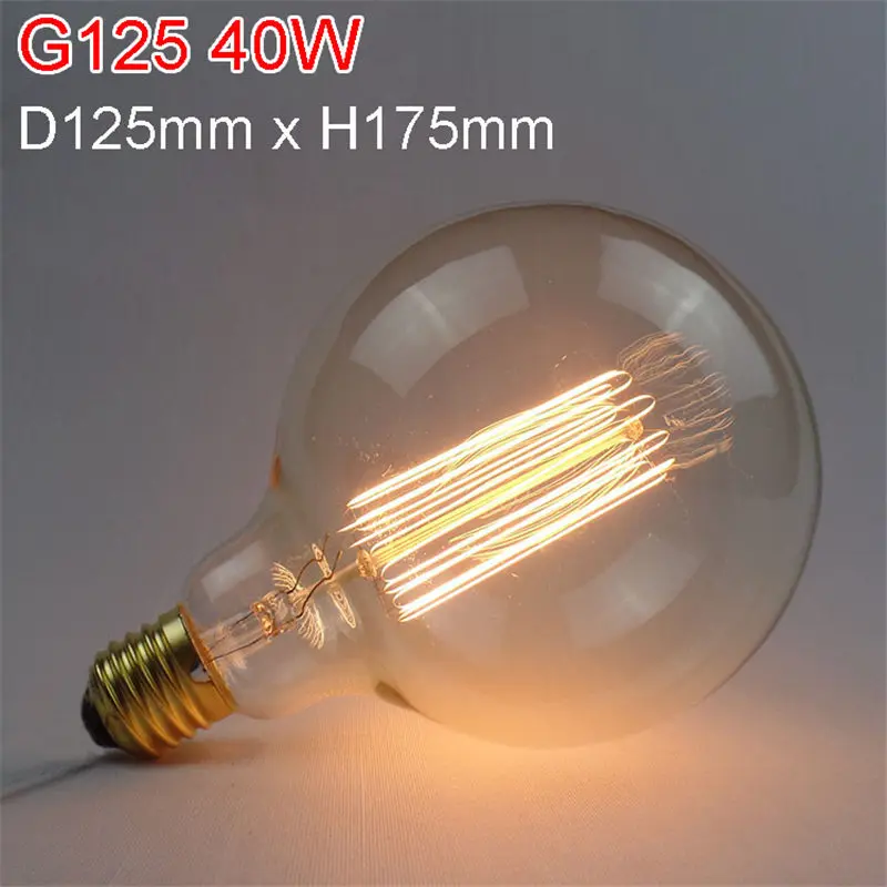 CLAITE ретро Edison LED светильник лампочка E27 220 В 40 Вт 60 Вт A19 ST64 T10 T30 T185 G80 G95 G125 нити Винтаж ампулы можно использовать энергосберегающую лампу или светодиодную лампочку - Цвет: G125 40W