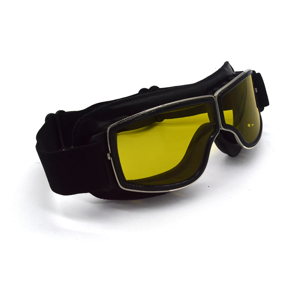 Желтые линзы Новый Второй мировой войны Винтаж мотоцикл Gafas Мото очки скутер, очки Авиатор Пилот Cruiser Лыжный спорт солнцезащитные очки для