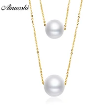 AINUOSHI, 18 K, желтое золото, натуральный культивированный пресноводный жемчуг, элегантные женские обручальные ожерелья для свадьбы, настоящее золото 18 k, ювелирные изделия