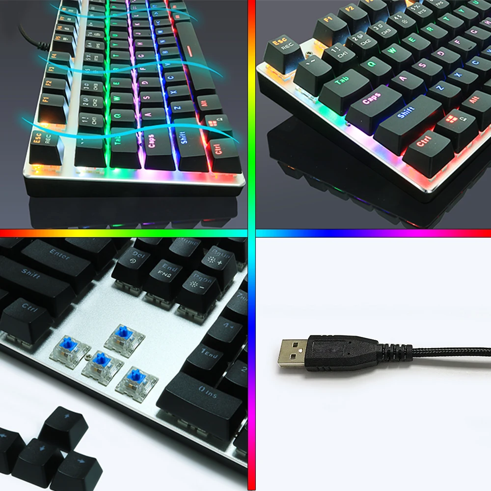  Mechanical Keyboard Backlight Gaming Keyboard 87key Anti-Ghosting Black Blue Red Switch Wired USB L