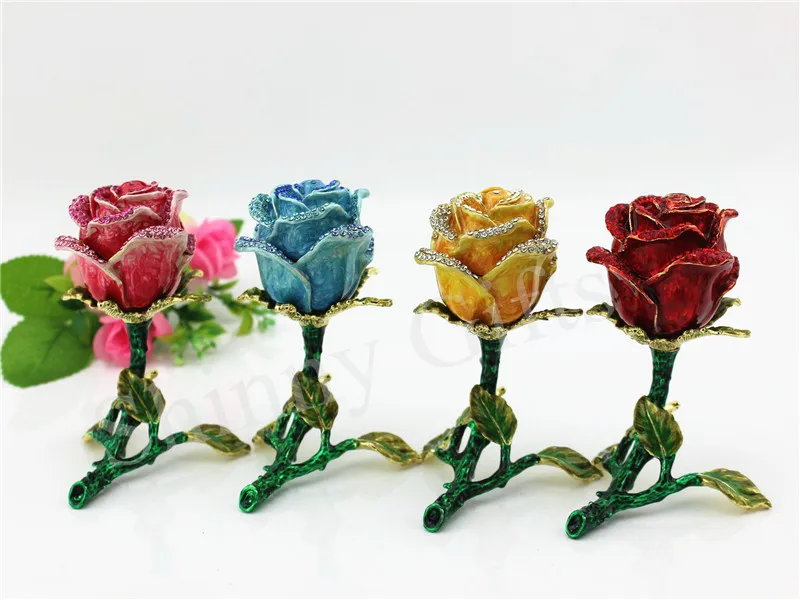 Koop Crystal Rose Bruiloft Gunst Valentijnsdag Rose Trinket Doos Bejeweled Metalen Ambachten Home Decor Gratis Verzending