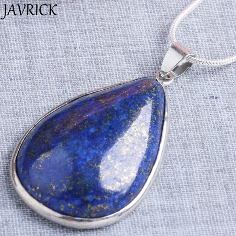 

JAVRICK Women Trendy Natural Quartz Pendant Lapis Lazuli Gem Water Drop Necklace Pendant 1.42x1.02" Chain Lady Girl