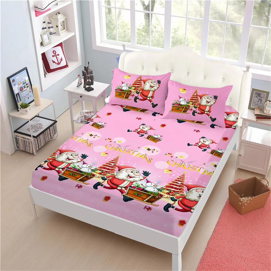 الفتيات عيد الميلاد ملاءات مجموعة الوردي الكرتون سانتا كلوز طباعة شرشف الملك الملكة بياضات سرير المخدة ديكور غرفة نوم الفتيات عيد الميلاد ملاءات مجموعة الوردي الكرتون سانتا كلوز طباعة شرشف الملك الملكة بياضات سرير المخدة ديكور غرفة نوم