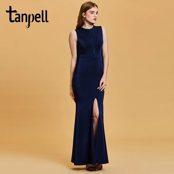 Tanpell, вечернее платье с разрезом спереди, темно-синее, без рукавов, длина до пола, платье для женщин, с глубоким вырезом, для выпускного, официальное, длинное, Русалка, вечернее платье es - Цвет: dark navy