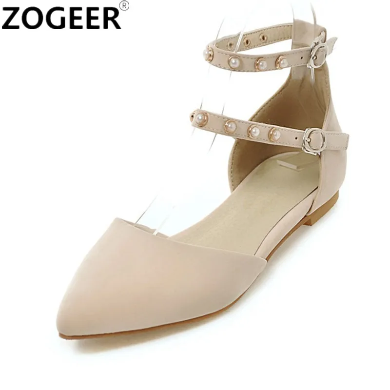 

New Fashion Ankle Cross Strap Women Flats PU Leather Pointed Toe Casual Flat Heel Shoes Woman Luxury Crystal Ballet Flats Shoes