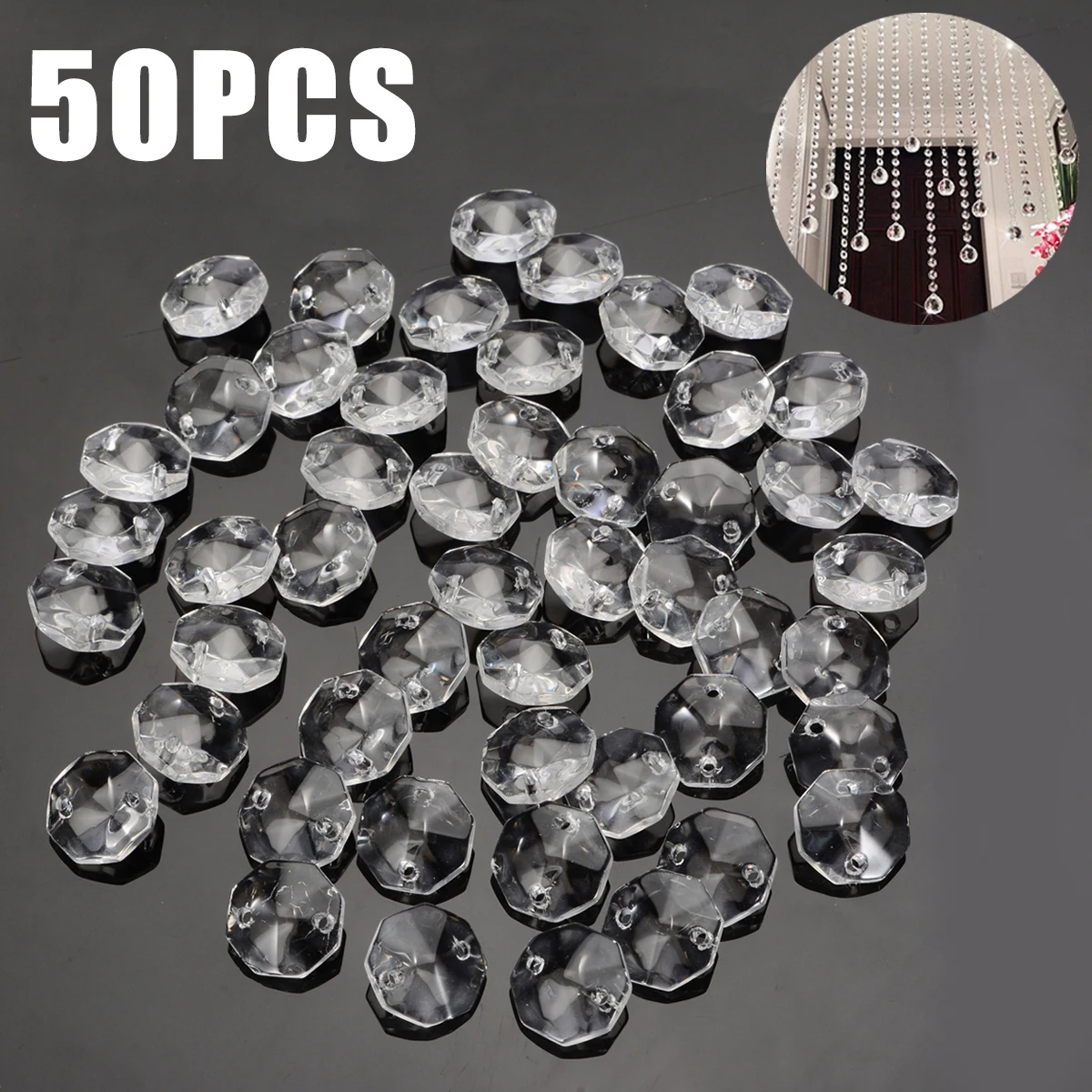 50PCS 14mm Crystal Glass Prisms Octagonal Beads Pendant Hanging Prisms For DIY Light Lamp Part Decoration