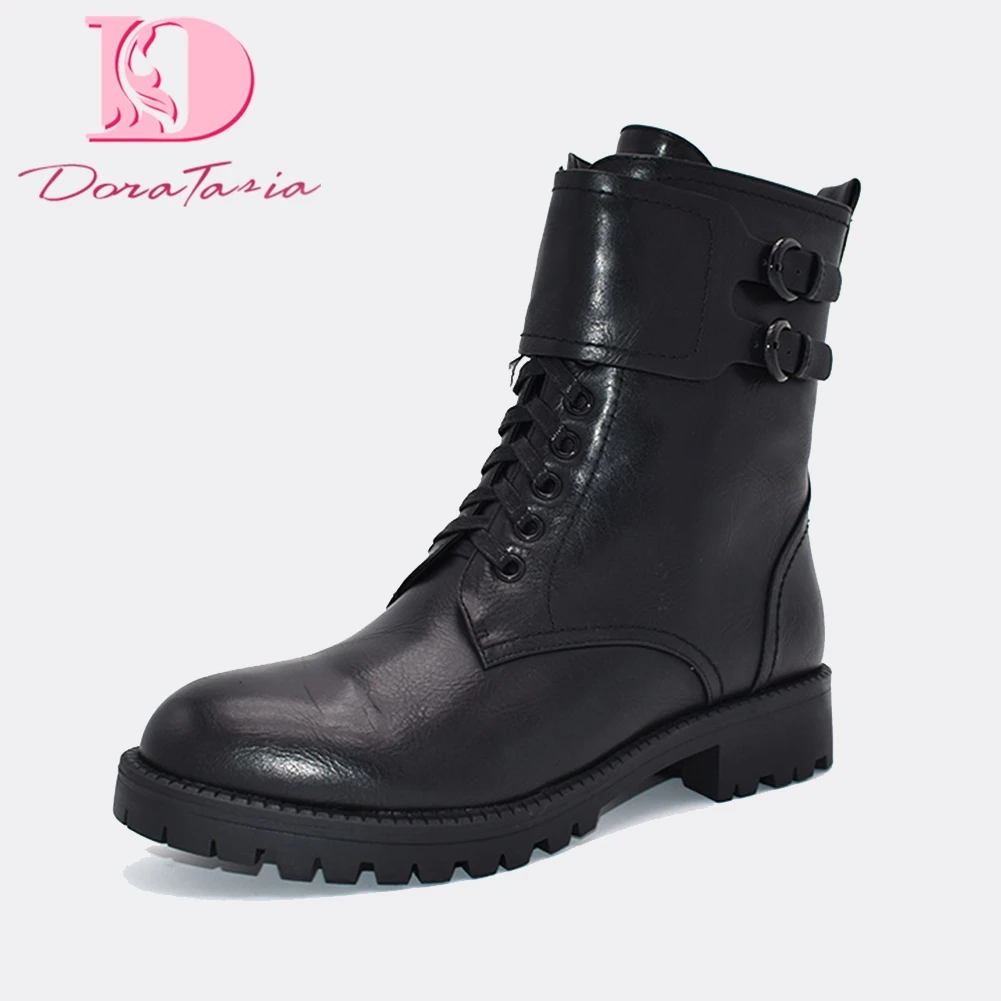 

Doratasia brand new best quality plus size 42 buckles ankle boots woman shoes leisure shoes woman PU leather martin boots women