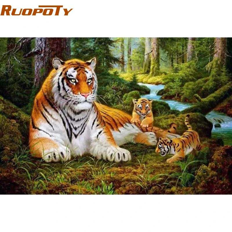 RUOPOTY diy рамка животные DIY картина по номерам Акриловая настенная живопись холст