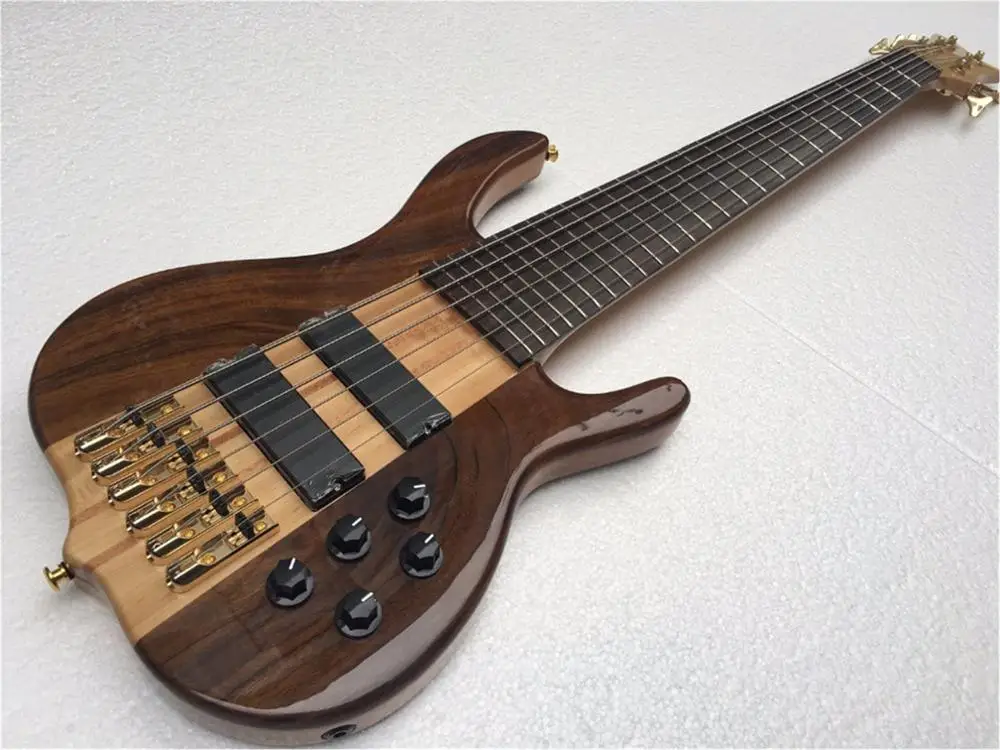 

Factory 6 Strings Bass guitar,Active pickups,Neck through body,Top quality Twins truss rod Walnut Electric Bass,Free shipping