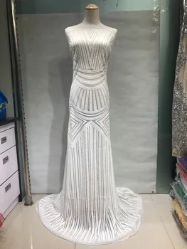 

2018 Latest High Quality African French White Net Lace Fabric With Sequins White Mesh hole Nigerian Lace Fabrics For party GN711