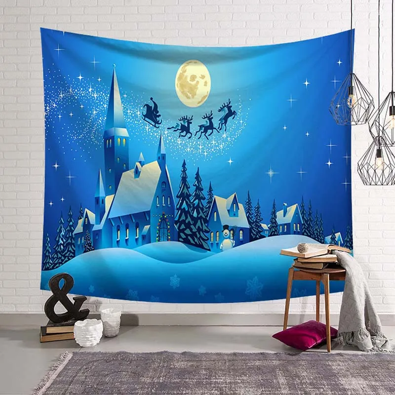 Newest Christmas Eve Decoration Wall Blanket Bear Gifts Pattern Star Lamp Snowman XMAS Wall Hanging Tapestry Bed Sheet Sofa Mat