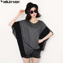 Camisetas mujer verano Лоскутная Футболка с рукавами «летучая мышь» Женская футболка оверсайз женские топы футболки базовые футболки Плюс Размер