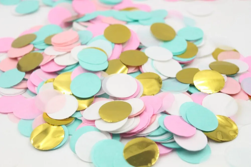 5000 pieces/pack) 1 Inch Mint Pink White& Gold Circle Confetti | Bridal Shower | Wedding Table Decor