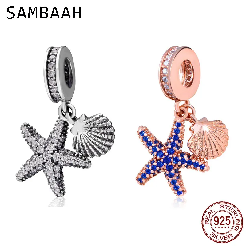 

Sambaah Tropical Starfish and Shell Charm Pendant 925 Sterling Silver Sea Star Beads for Original Pandora Summer Ocean Bracelet