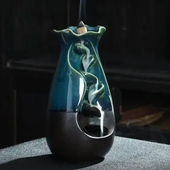 

Ceramic Jardiniere Shape Incense Waterfall Burner Aromatherapy Home Smoke Incense Stick Holder Retro Flower Quemador De Incienso