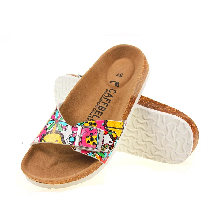 Women Sandals flower printing cork buckle flip flops mixed color glitter slippers beach sandals bis size 42 43 y450