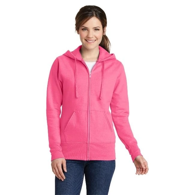 Port & Co LPC78ZH Ladies Core Fleece Full Zip Hooded Sweatshirt Neon Pink - 2XL
