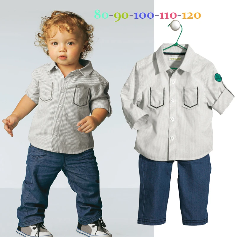 

Hurave 2016 autumn casual children boy's clothing set striped shirt + pants 2 pieces kids suit