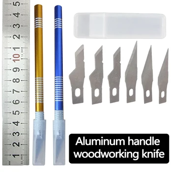 

6 Blades Art Knives Wood Carving Tools Precision Hobby Knife Metal Handle Food Craft Sculpture Engraving DIY Cutting PCB Repair