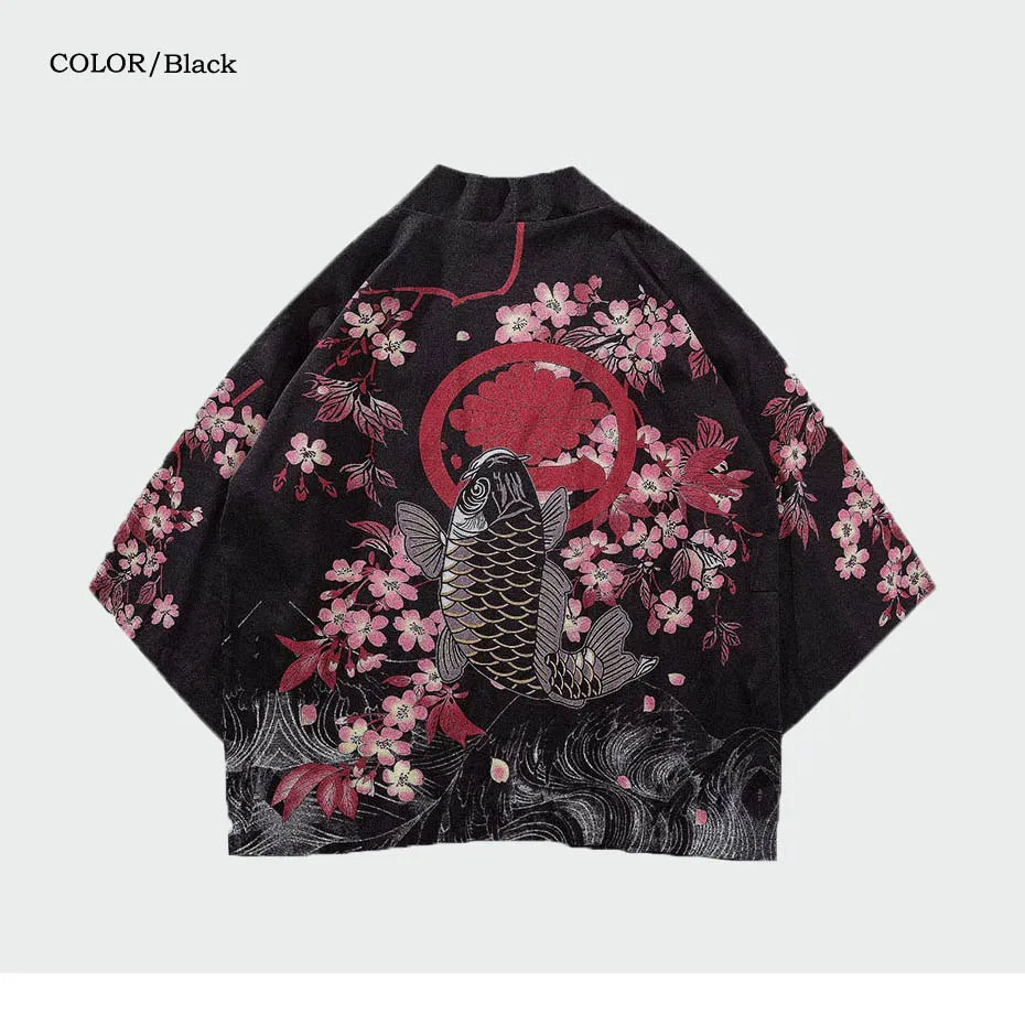 Chinese Style Good Luck Gold Fish Print Kimono Jackets Autumn Casual Men Harajuku Streetwear Jacket Man Fashion Coat ML305