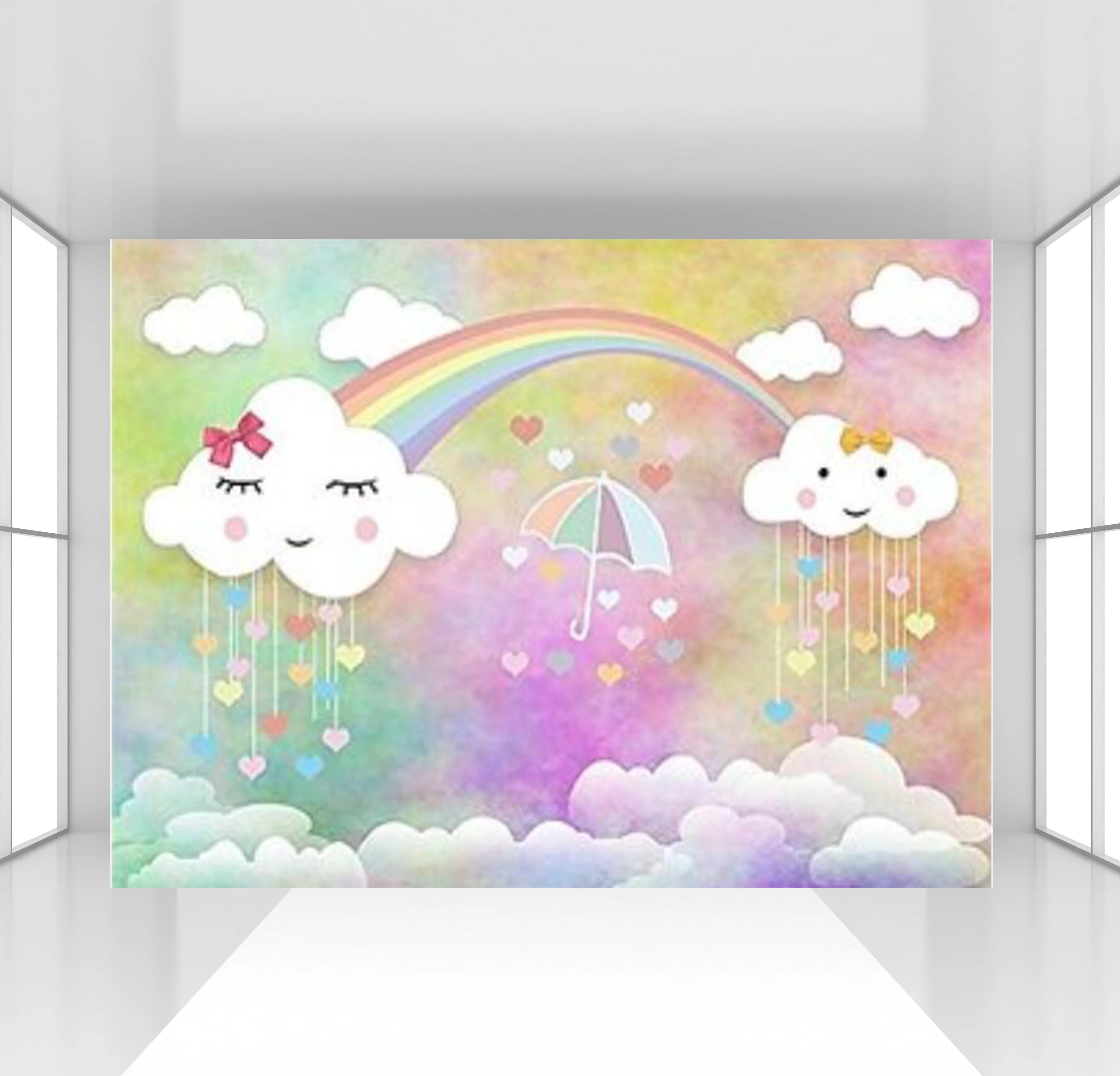 

Iridescence backdrops Pastel rainbow personalized dessert table background heart umbrella newborn birthday Party Backdrops