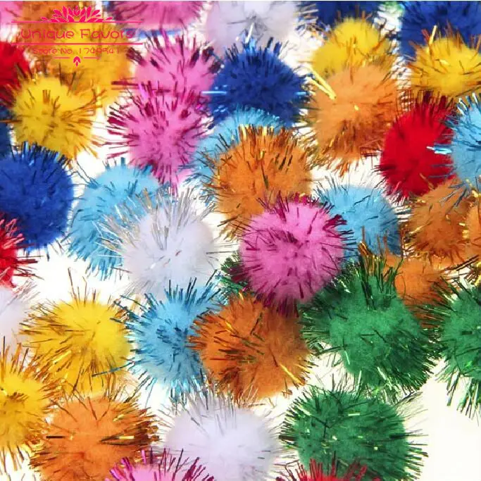 200pcs Assorted Colors Glitter Tinsel Pompom Balls 20mm Sparkle Pom Pom