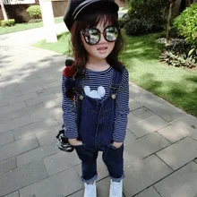 Новая детская одежда в Корейском стиле на весну-осень однотонная джинсовая одежда с длинными рукавами, штаны для девочек