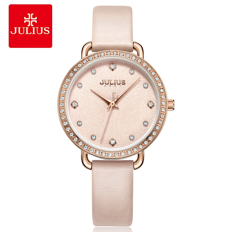 

Julius Ladies Diamond Case Watch Feminino Leather Strap Elegant Clock Gift For Girls High Quality Luxury Reloj Mujer JA-1074