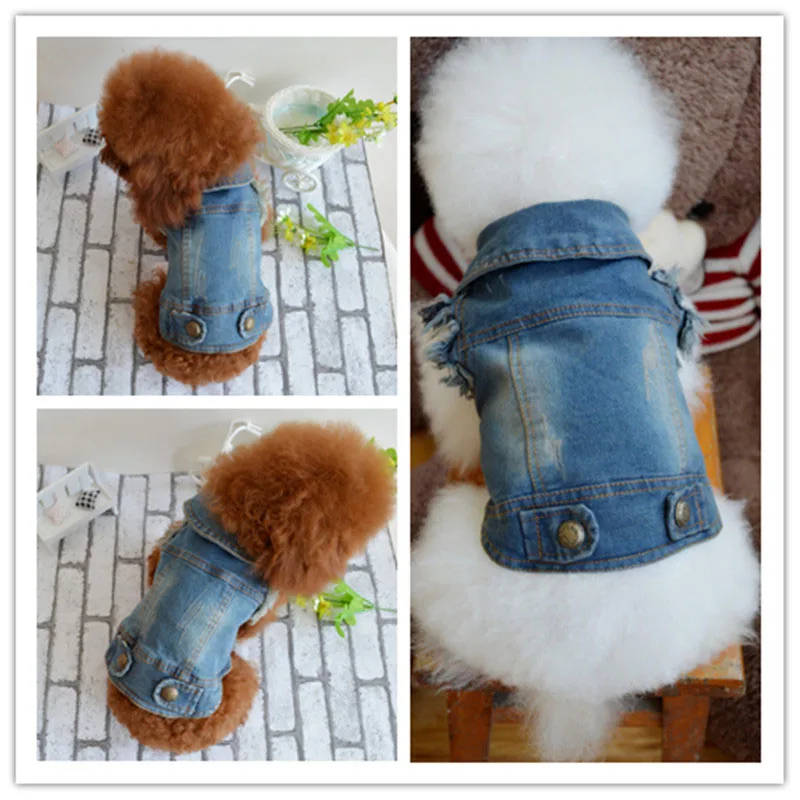 Fashion Pet Puppy Clothes Retro Pattern Personalized Color 5 Sizes Dog Caught Denim Vests For And Accessories | Дом и сад