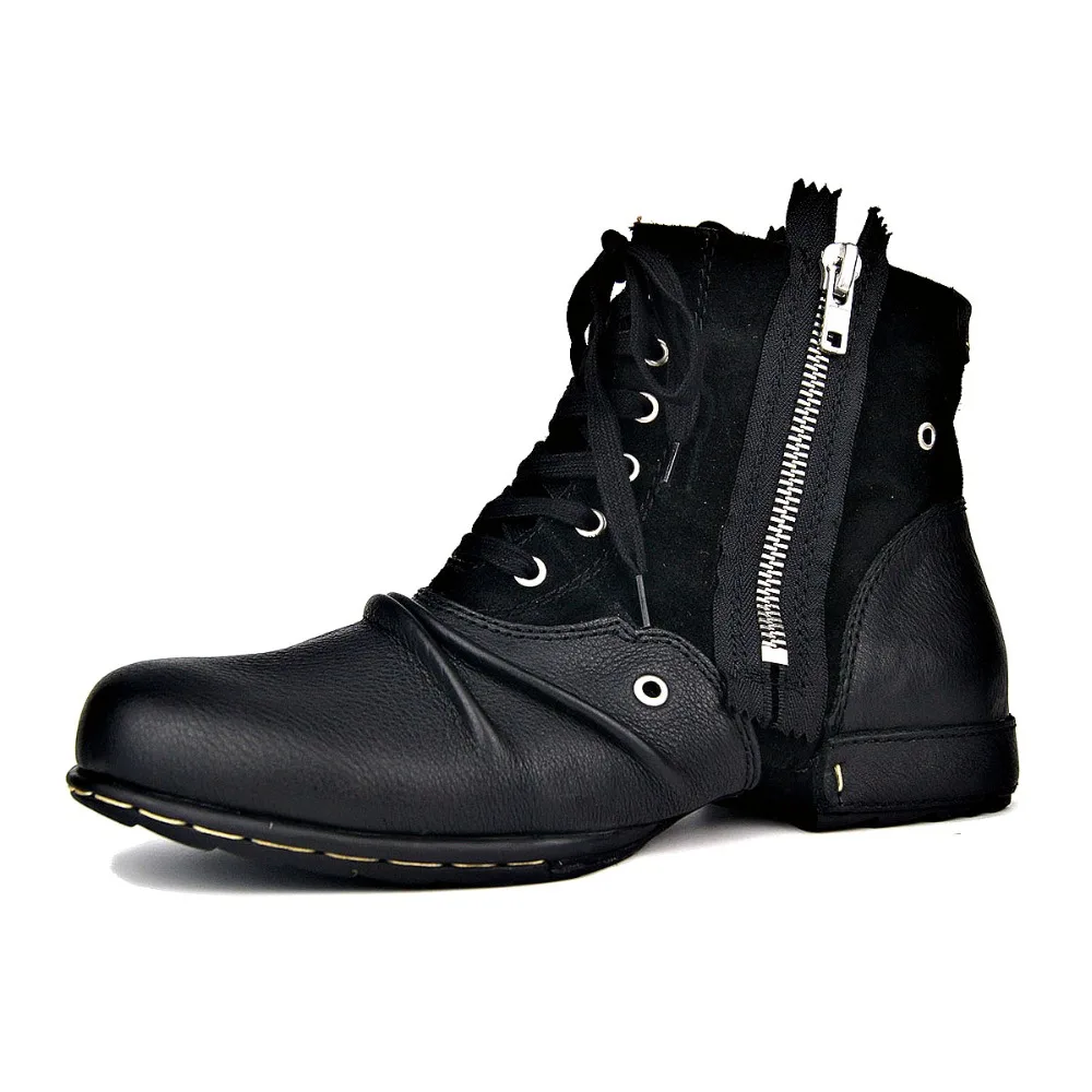 Mens leather boots motorcycle leather boots OTTO ZONE New England Genuine Leather Men Motorcycle Boots Autumn Ankle Winter Men's Casual