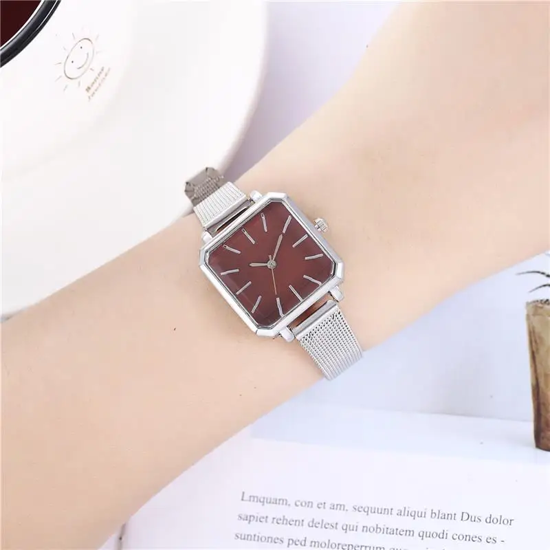 

Women Minimalism Watch Square Dial Stainless Steel Analog Quartz Wristwatch Ladies Mesh Band Luxury Watches Reloj Mujer
