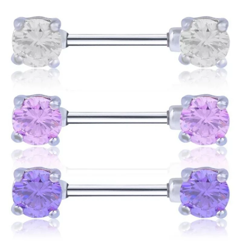 

2PCS New Arrival Nipple Rings Piercing Stainless Steel Double White Crystal Women Nipple Rings Sexy Body Jewelry Piercing Gift