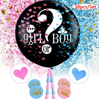 

38pcs/Set Gender Reveal 36inch Balloons + Confetti +Sticker Baby Shower Vote Games Party Supplies Kids' Party Decoration
