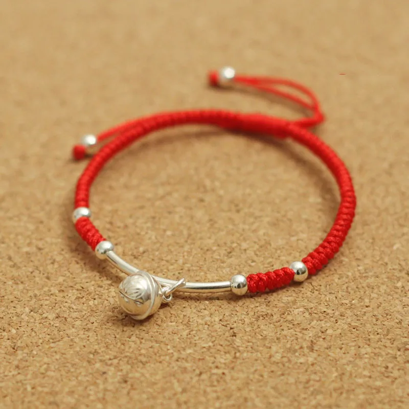 100% Real Silver color Bracelet Women Amulet Handmade Bell Charm Buddha Lucky Red Rope String Bracelet & Bangle Jewelry - Image 4