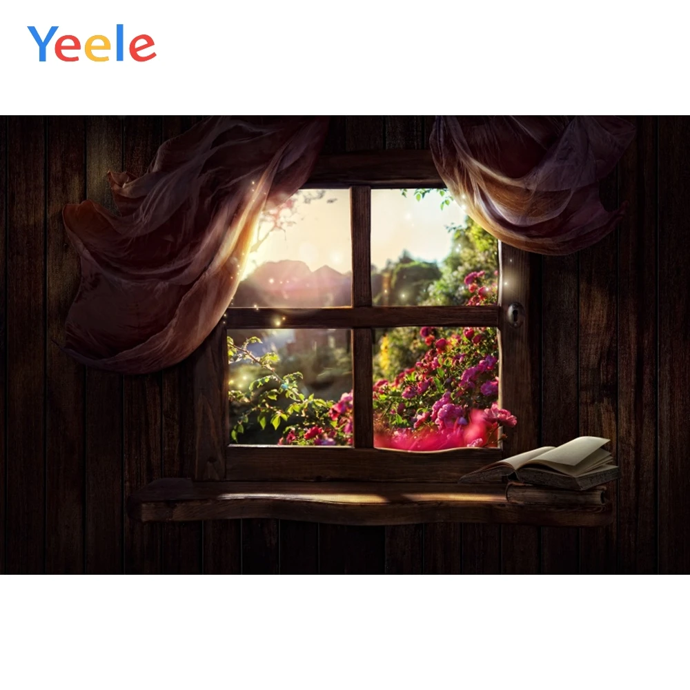 

Yeele Curtain Wooden Window View Flower Portrait Photography Background Customized Photographic Backdrops For Photo Studio