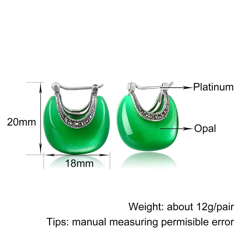 V.YA 925 Sterling Silver Moon Shape Drop earrings Elegant Green Opal Stone earrings Vintage Women earrings Female Fine Jewelry