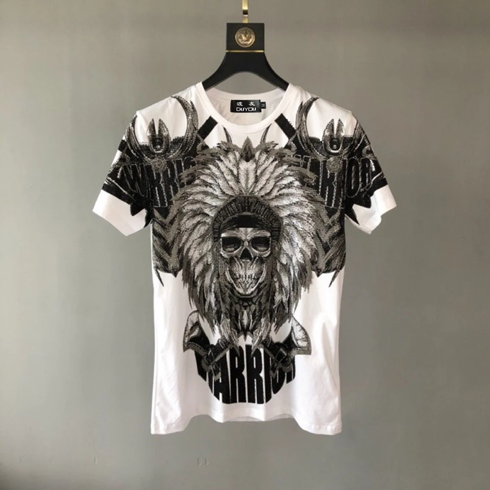

PP Bag Packaging! Mens Luxury Brand Designer T Shirts Summer New Fashion Cotton Tees Casual Rhinestone Skull Men's T-Shirt