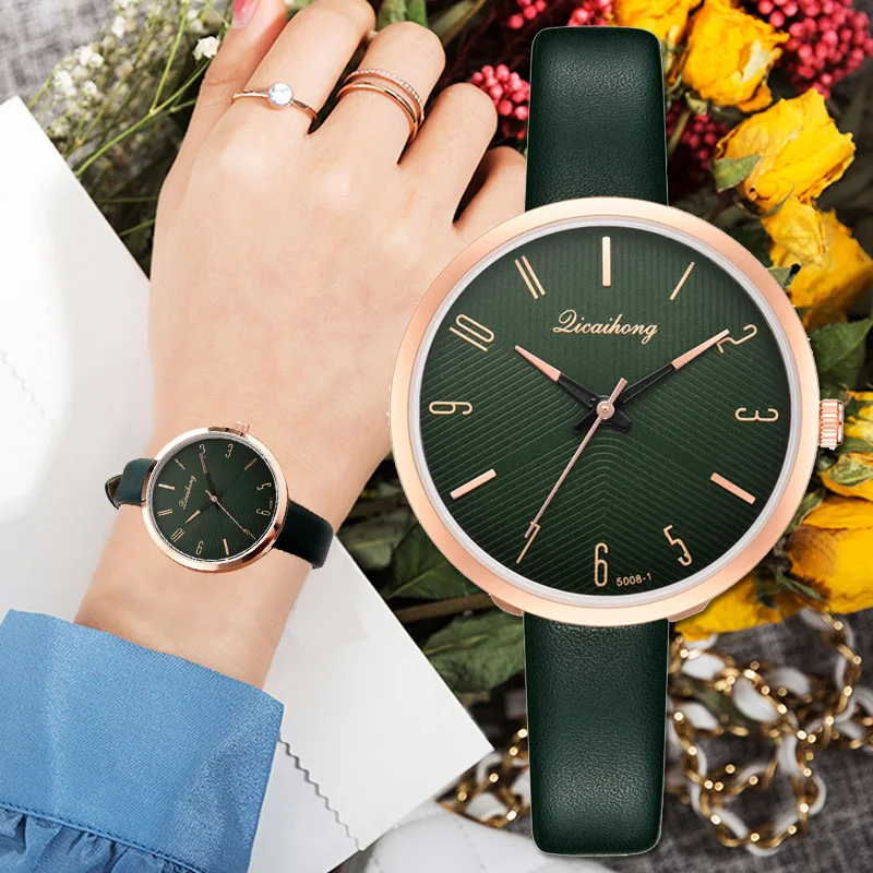 

Women's Watches Luxury Fashion Dress Sports Quartz Watch Ulzzang Popular Brand Avocado Green Ladies Leather Wristwatch Gift