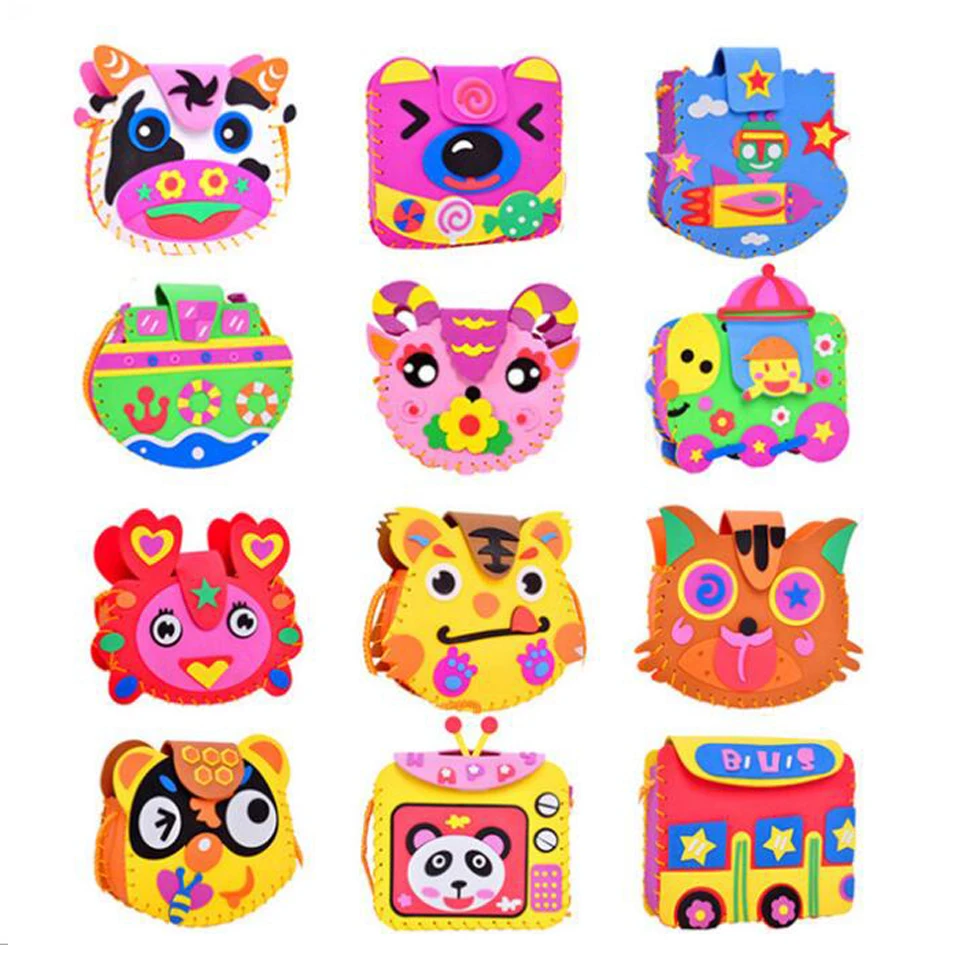 Cartoon Crossbody Bag DIY Applique Bag Children Handmade Non-woven Cloth Cartoon Animal Flower Bag Craft Art Craft Gift 1PCS