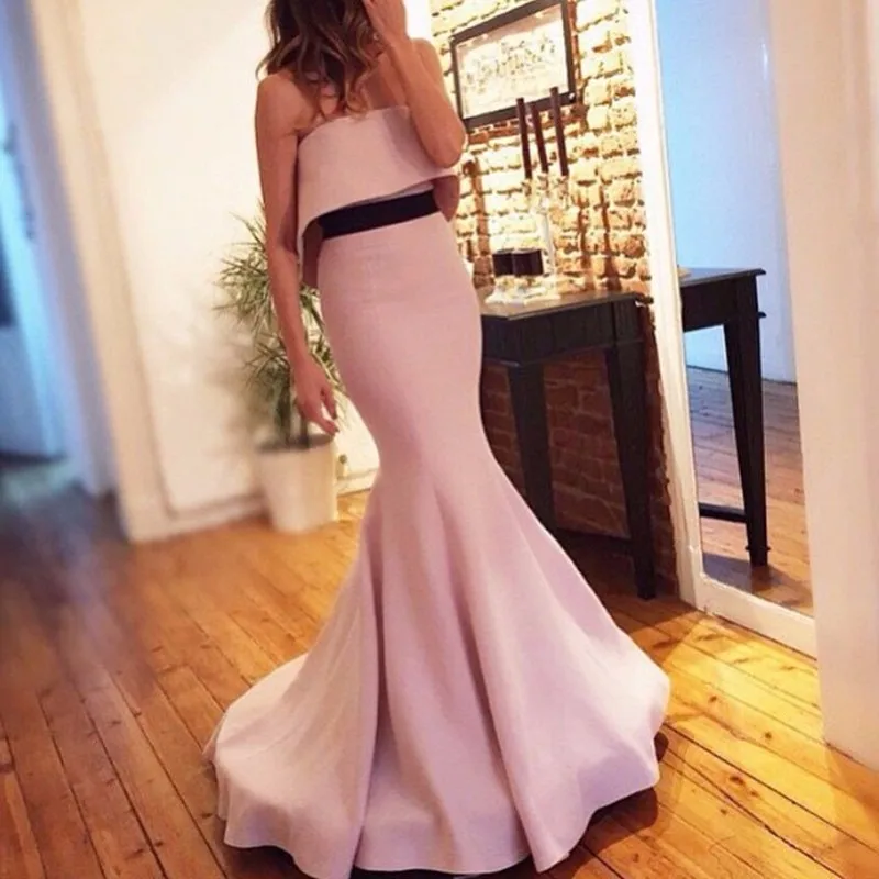 Saudi Arabia Dubai Mermaid Evening Dresses Off Shoulder Blush Pink Strapless  Middle East Party Prom Gowns Vestidos De Fiesta
