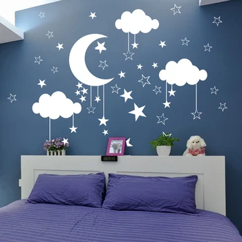 Cartoon Moon Star Cloud Wall Sticker Kids Room Baby Nursery Nature Space Sky Wall Decal Child Room Bedroom Vinyl Decor Art Buy At The Price Of 10 57 In Aliexpress Com Imall Com
