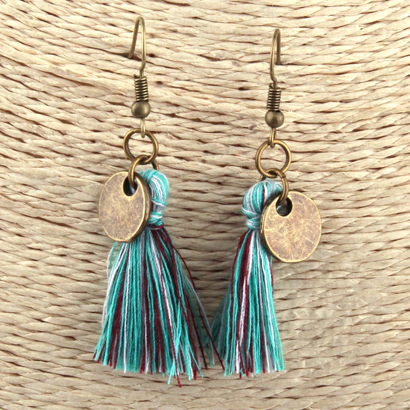 

Free shipping New Fashion Round Disco With Blue Multicolor Tassel Earring For Women Christmas holiday gift Jewelry