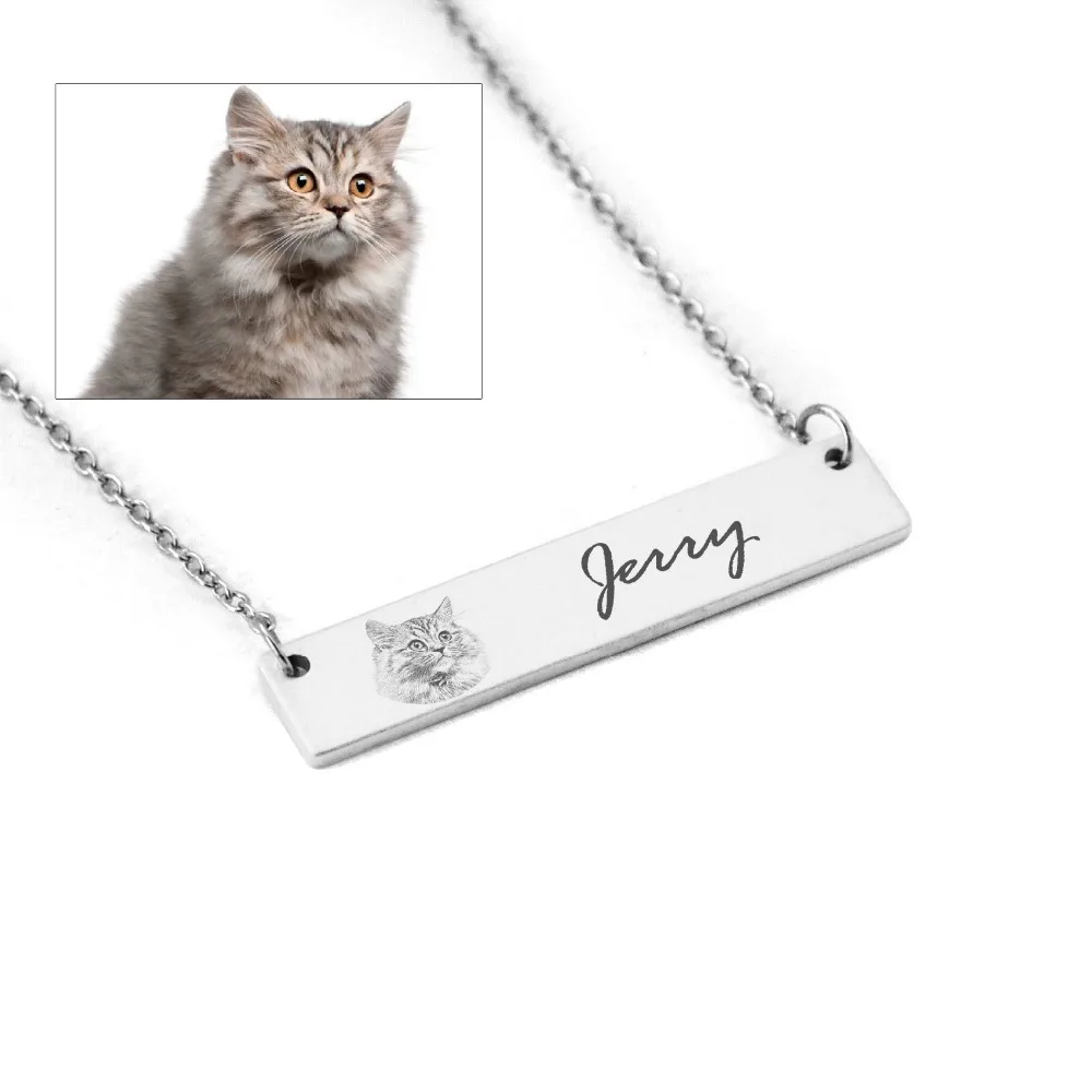 

Personalized Photo Necklace,Cat Photo Necklace,Pet Jewelry for Lover,Name Picture Bar Necklace,Gift for lover,CustomGift for her