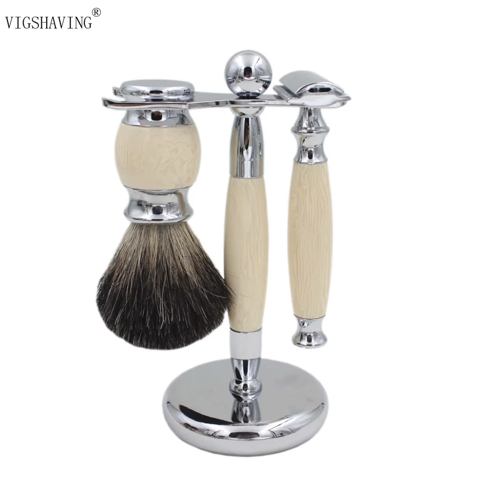 Продажа Искусственная Иври ручка чисто барсук волос и бритва Роскошные Барсук Для мужчин набор для бритья