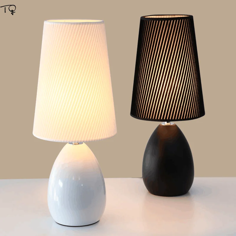 

Nordic Minimalist Ceramic Fabic Led Table Lamp with Remote Control Bedroom Bedside Art Decor Wedding Marriage Modern Desk Light