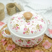 Цветы Роза керамическая эмаль утолщение бытовой горячий суп Кастрюля Сковорода деревянная ручка здоровья ребенка кастрюля 22 см