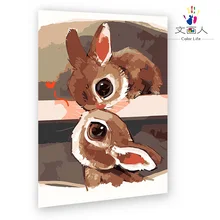 Животные пара кроликов diy Цифровая масляная живопись детей масляная живопись с комплектами для взрослых детей раскраска номер день рождения