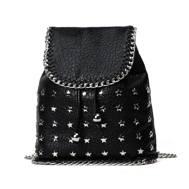 Fashion Rivet ladies small backpack women cool chains bags for teenager star soft pu mini daypack